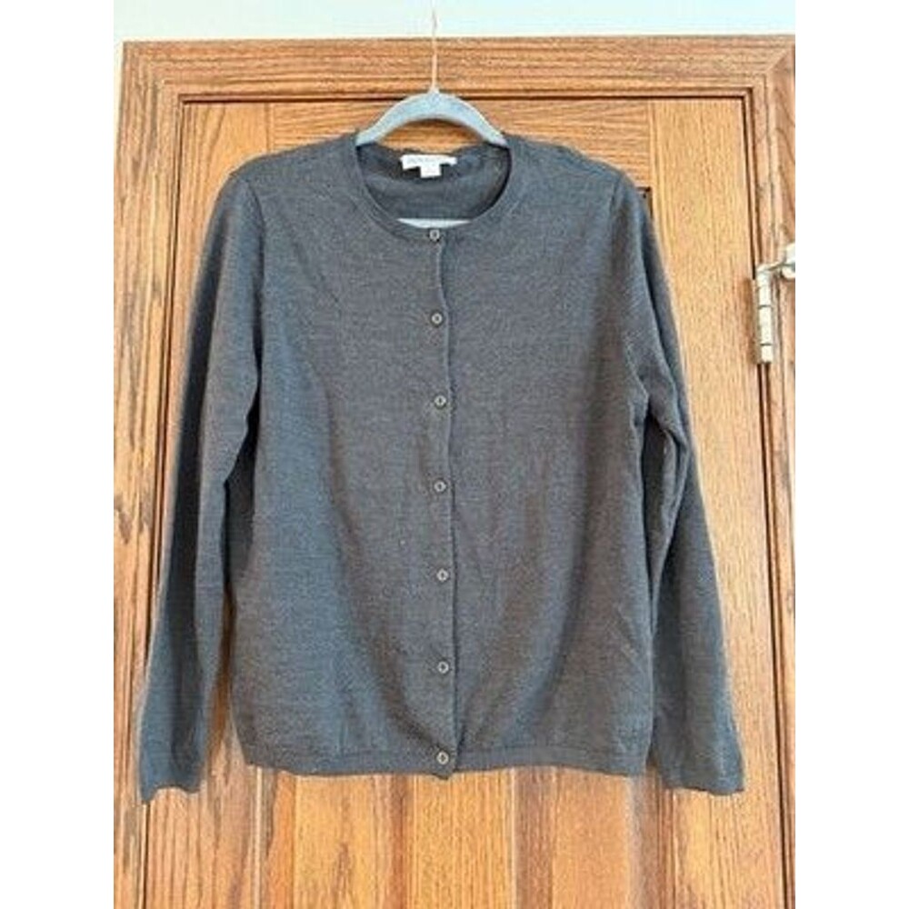 Pendleton Womens L Merino Wool Cardigan Gray Button Front Lightweight Sweater